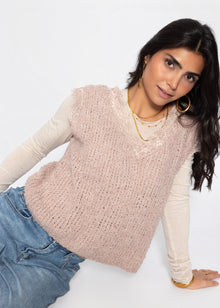 Bouclé Top mit Spitze - altrosa