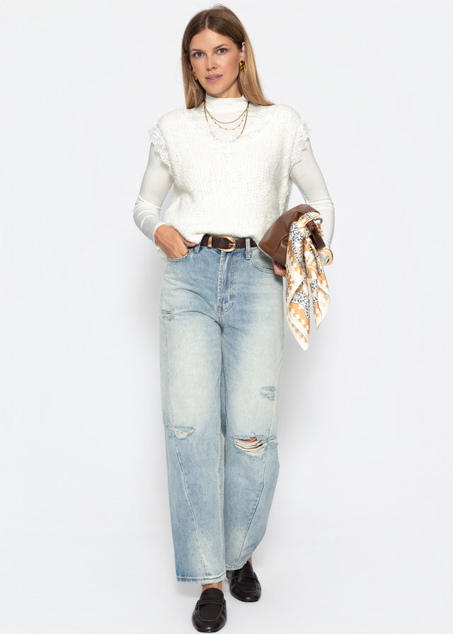 Bouclé Top mit Spitze - offwhite