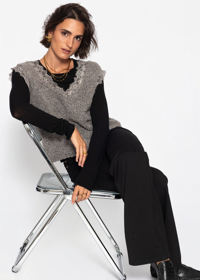 Bouclé Top mit Spitze - taupe - SASSYCLASSY
