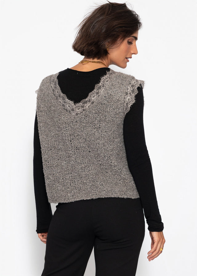 Bouclé Top mit Spitze - taupe - SASSYCLASSY