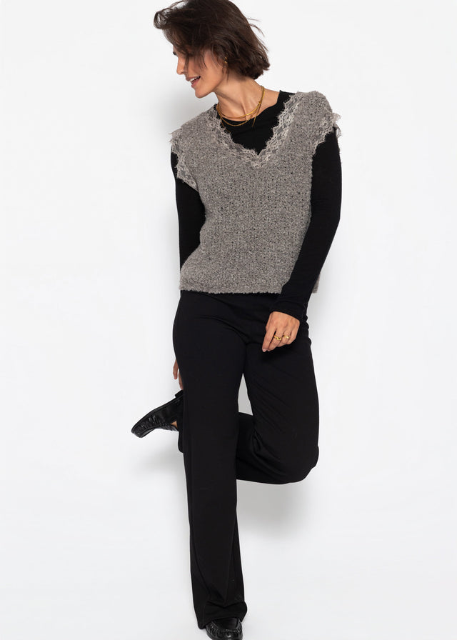 Bouclé Top mit Spitze - taupe - SASSYCLASSY