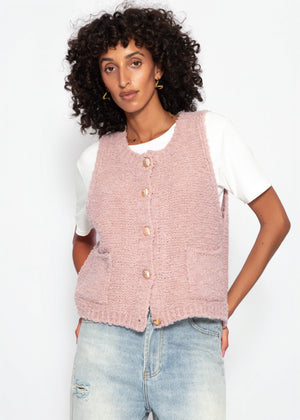 Bouclé-Weste mit Taschen - altrosa