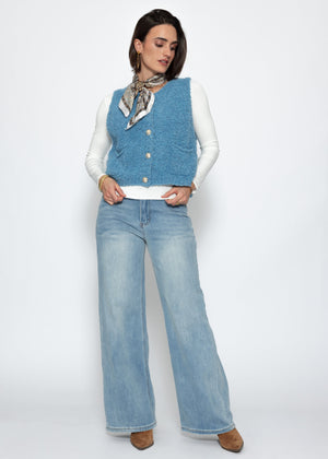 Bouclé vest with pockets - blue