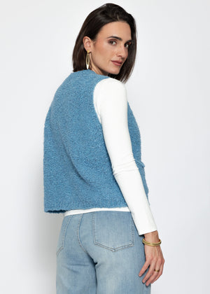 Bouclé vest with pockets - blue
