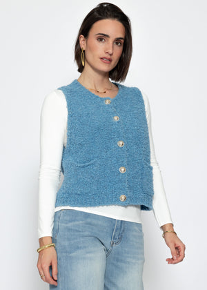 Bouclé vest with pockets - blue