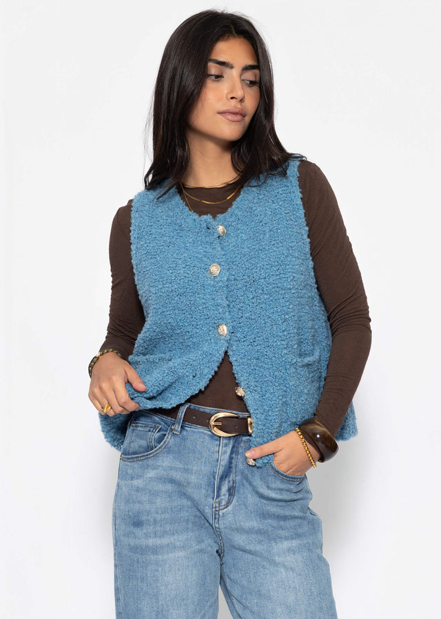 Bouclé-Weste mit Taschen - blau