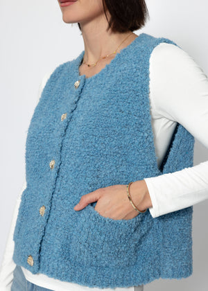 Bouclé vest with pockets - blue