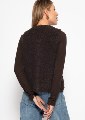 Bouclé-Weste mit Taschen - braun