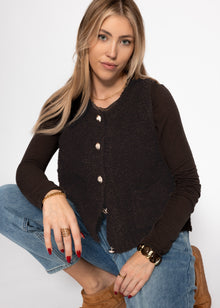 Bouclé-Weste mit Taschen - braun