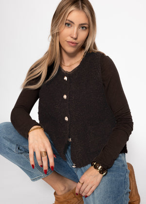 Bouclé-Weste mit Taschen - braun