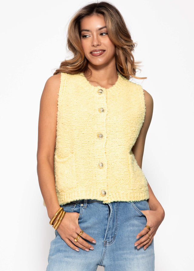 Bouclé-Weste mit Taschen - buttergelb