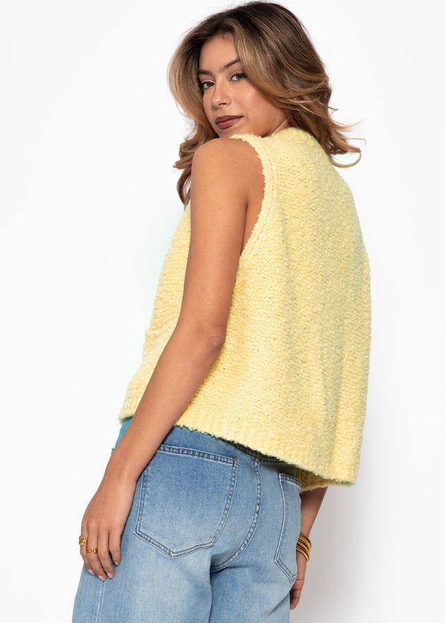 Bouclé-Weste mit Taschen - buttergelb