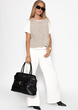 Bouclé vest with bags - Greige