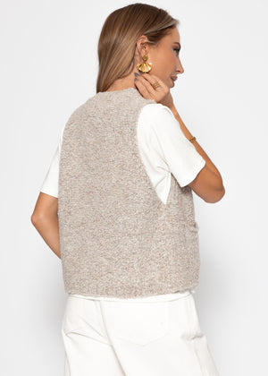 Bouclé vest with bags - Greige