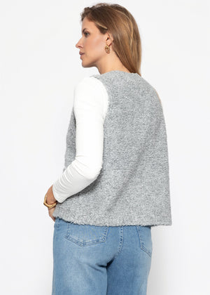 Bouclé-Weste mit Taschen - hellgrau
