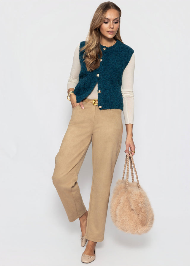 Bouclé-Weste mit Taschen - petrol
