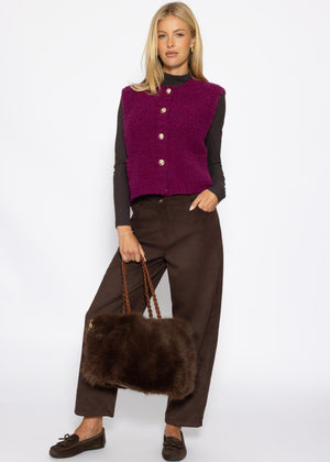 Bouclé-Weste mit Taschen - pflaume