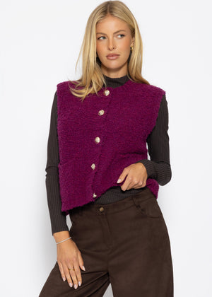 Bouclé-Weste mit Taschen - pflaume