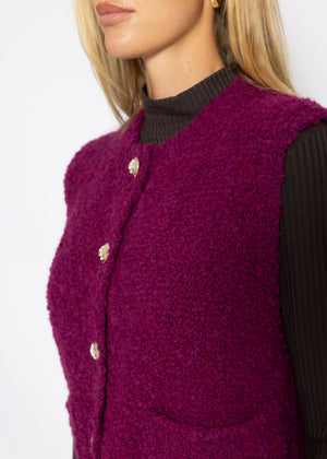 Bouclé-Weste mit Taschen - pflaume