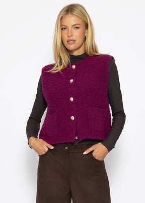 Bouclé-Weste mit Taschen - pflaume