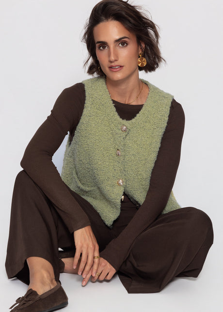Bouclé-Weste mit Taschen - grün