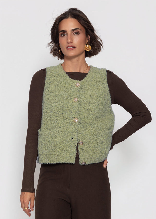 Bouclé-Weste mit Taschen - grün
