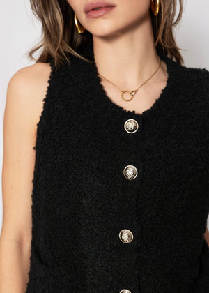 Bouclé-Weste mit Taschen - schwarz