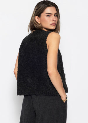 Bouclé-Weste mit Taschen - schwarz