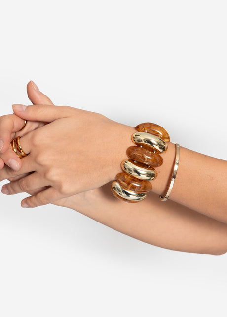 Breites Armband mit goldfarbenen Elementen - hellbraun