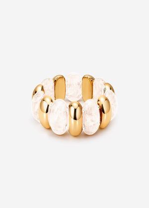 Wide bracelet with gold-colored elements - white