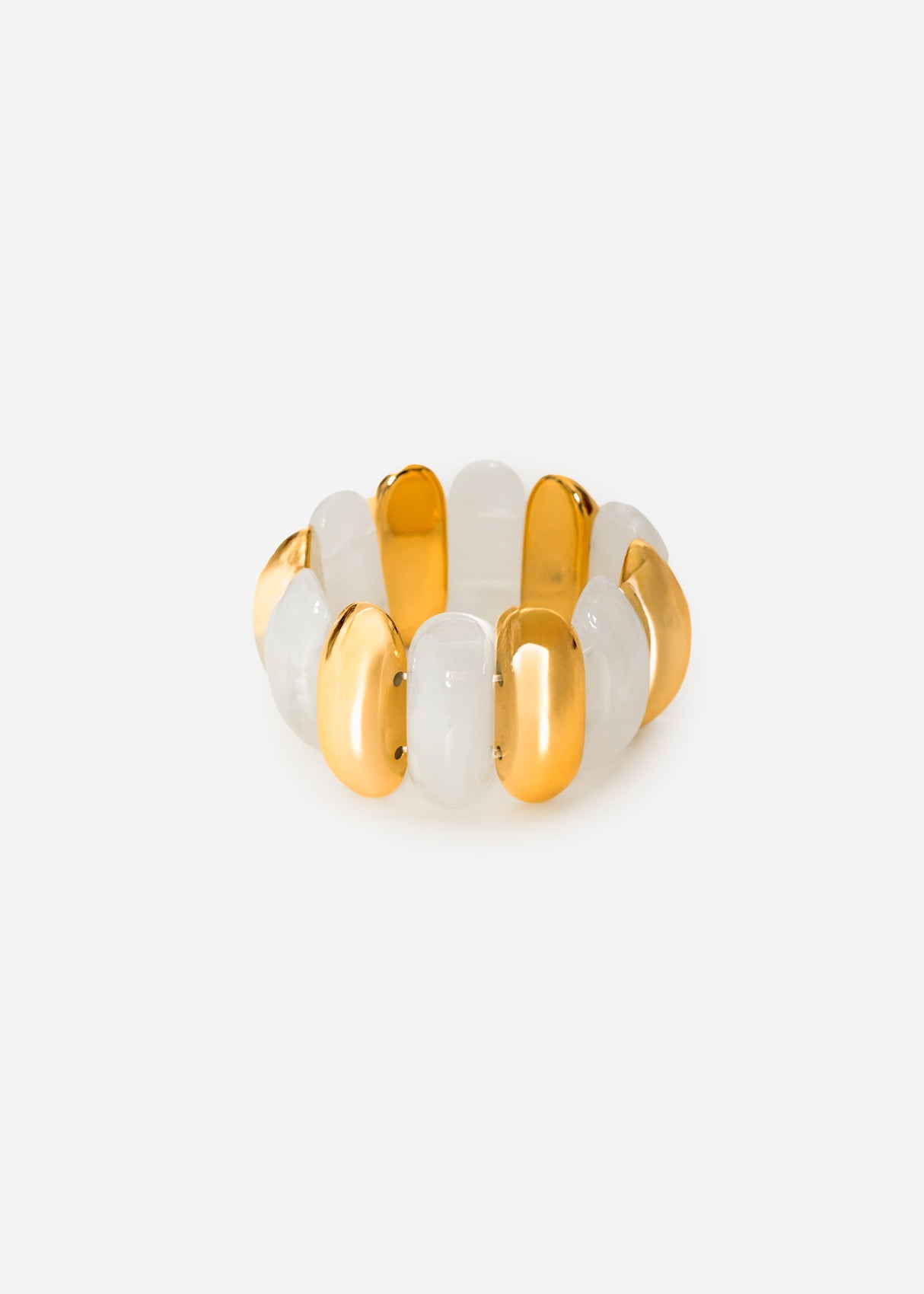 Wide bracelet with gold-colored elements - white