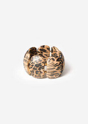 Wide elastic bracelet with leopard print - beige