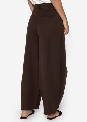 Pleated trousers with asymmetric waistband - brown