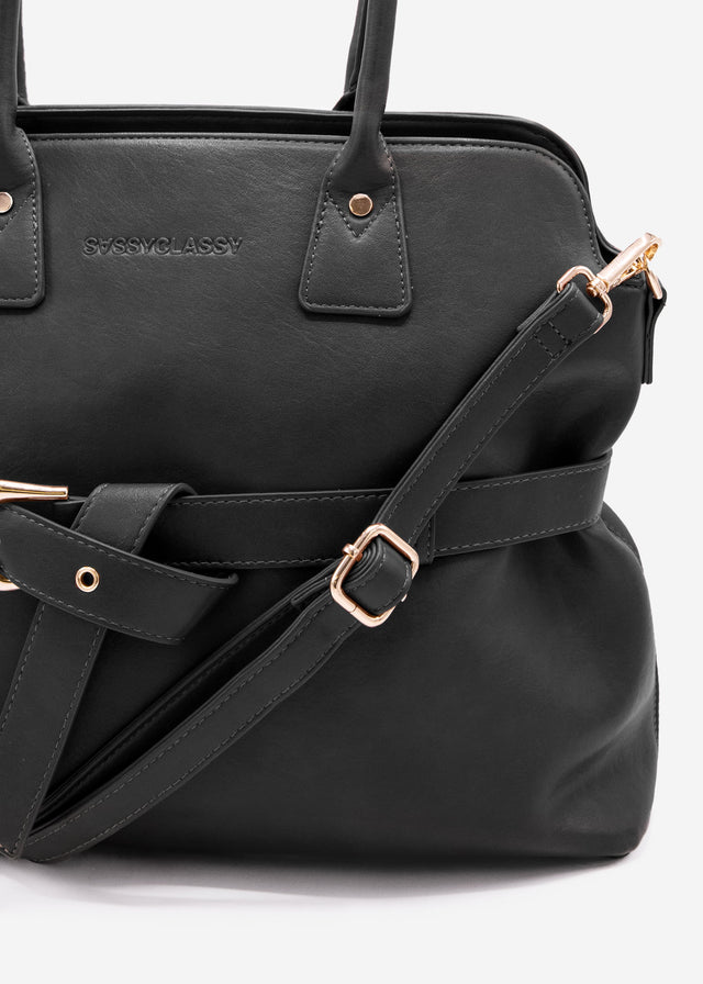 Business Handtasche mit Zierschnalle - schwarz
