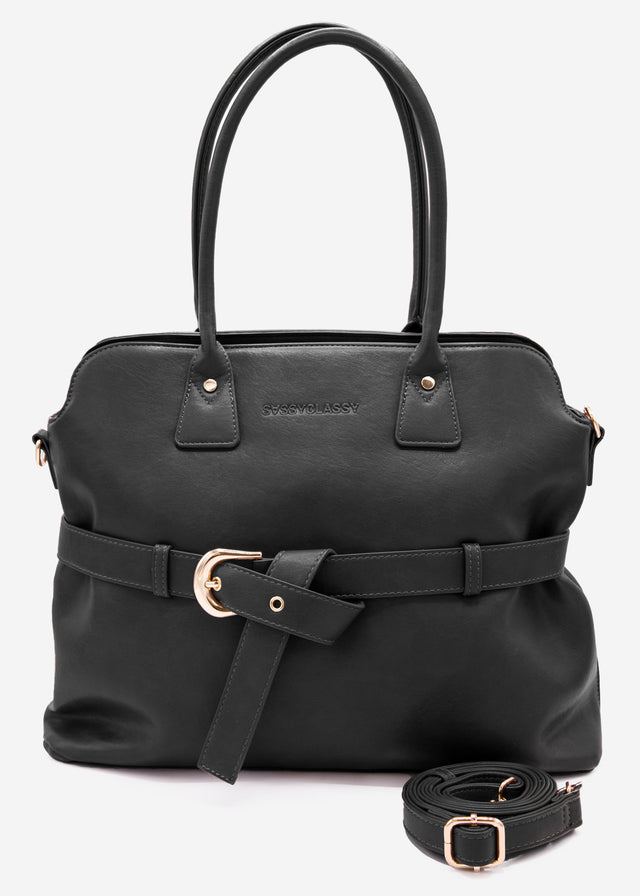 Business Handtasche mit Zierschnalle - schwarz