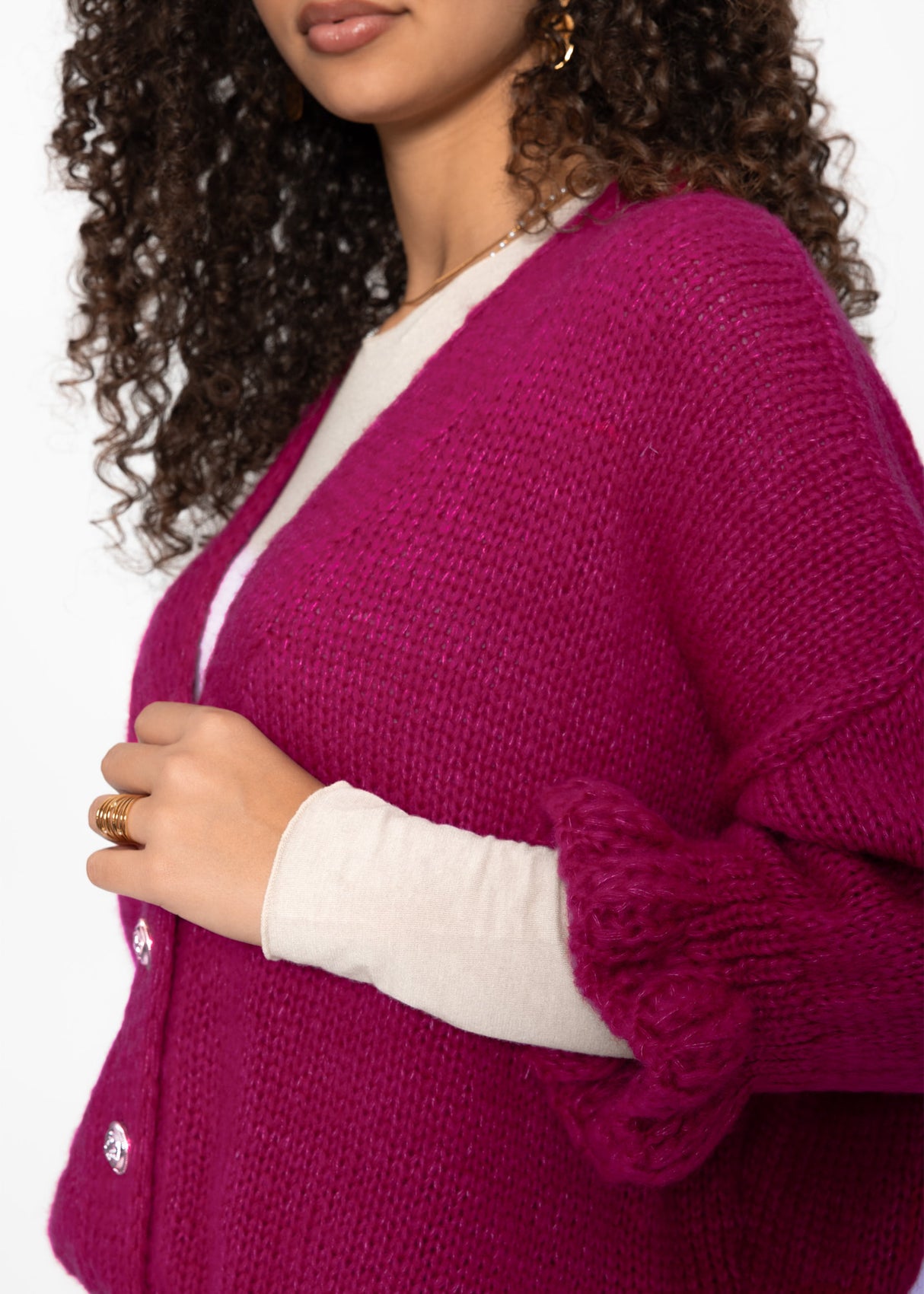 Cardigan with 3/4-sleeves - fuchsia