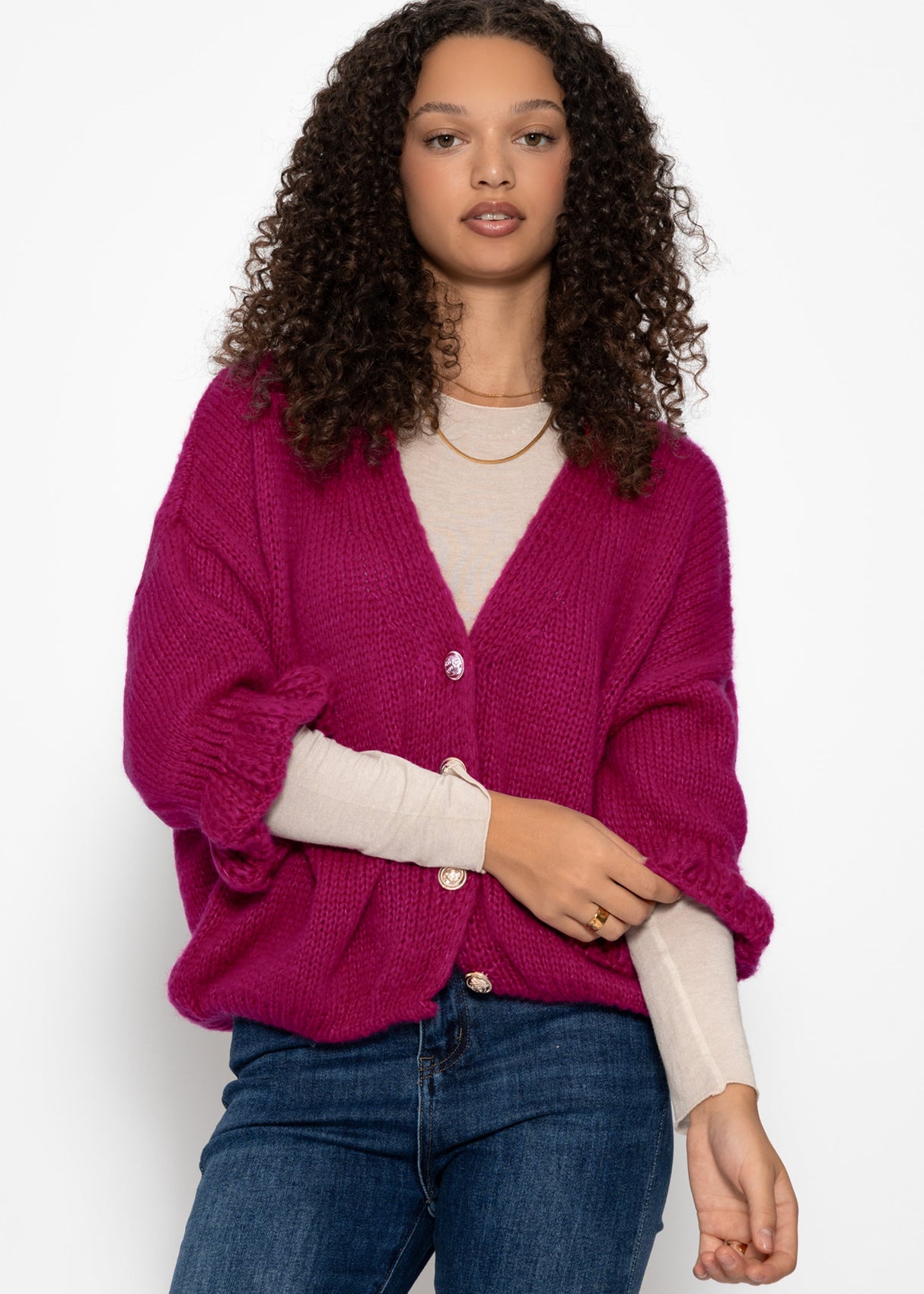 Cardigan with 3/4-sleeves - fuchsia