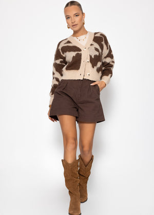 Cardigan with Animal print-beige-brown