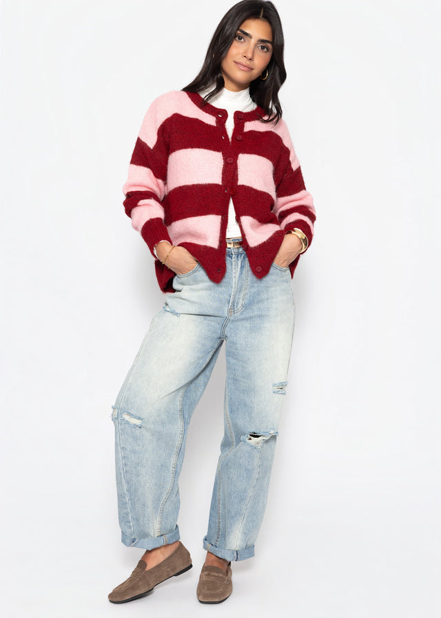 Cardigan mit Blockstreifen - burgundy