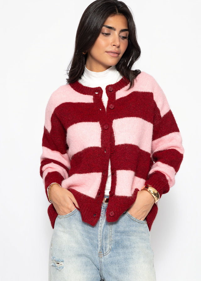 Cardigan mit Blockstreifen - burgundy