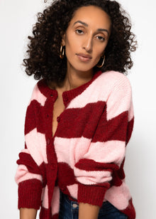 Cardigan with block strips - pink red