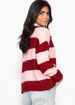 Cardigan mit Blockstreifen - burgundy