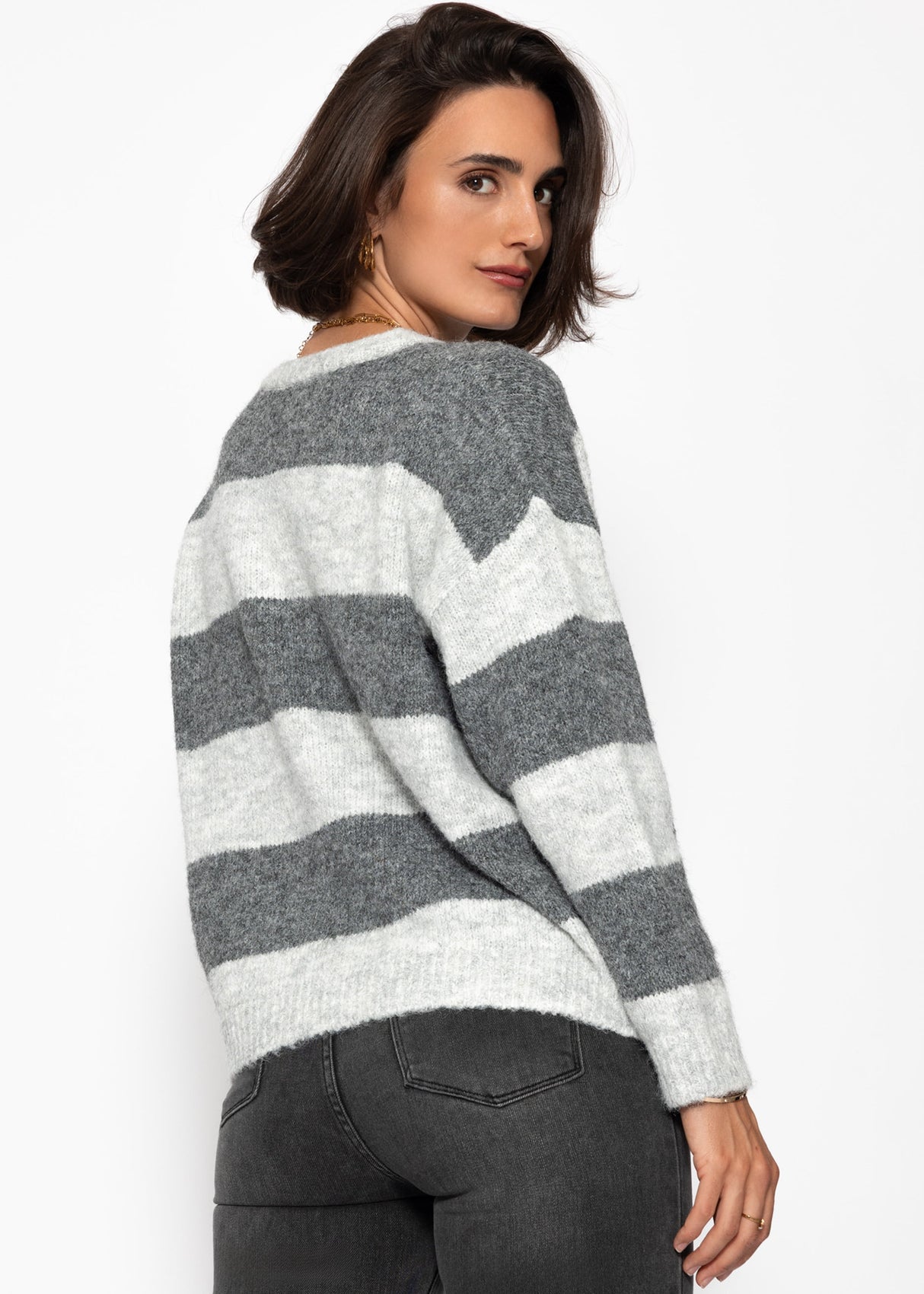Cardigan with block strips - gray