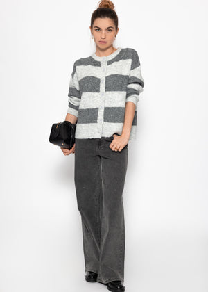 Cardigan with block strips - gray