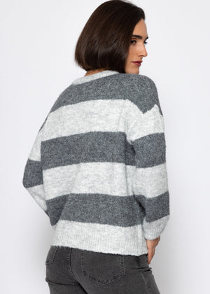 Cardigan mit Blockstreifen - grau