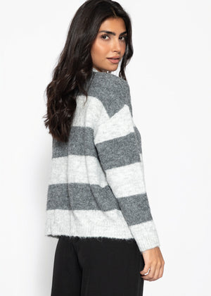 Cardigan with block stripes - grey