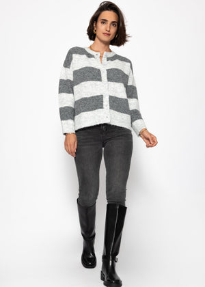 Cardigan with block strips - gray