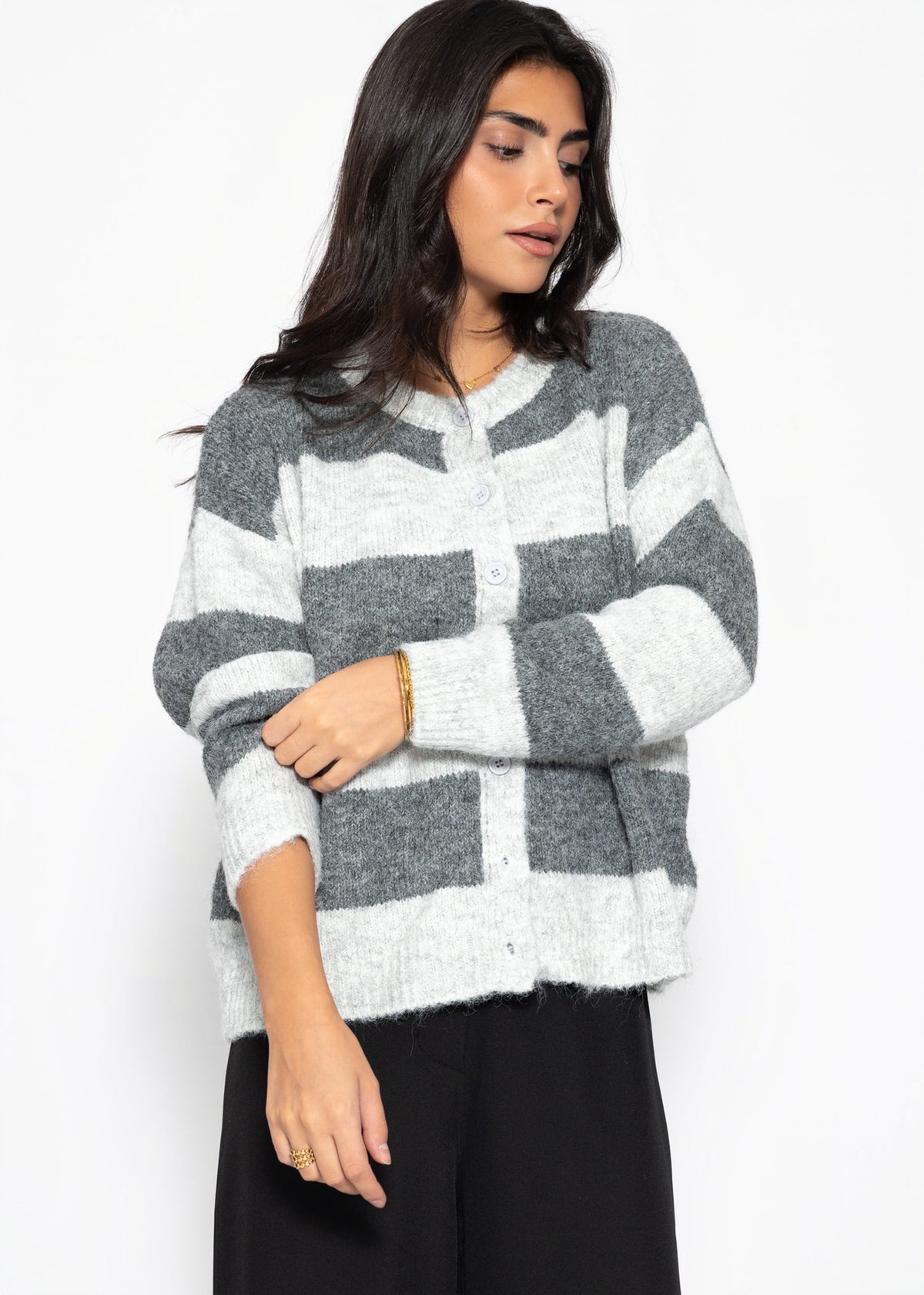 Cardigan with block stripes - grey
