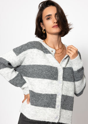 Cardigan with block strips - gray