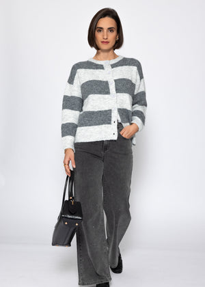 Cardigan mit Blockstreifen - grau